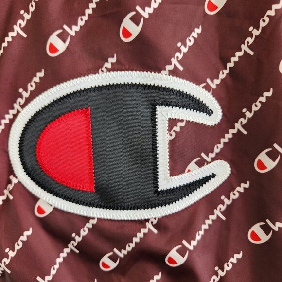 Champion Jacket Mens L Brown Allover Script Satin Baseball Mesh Lined Varsity - Picture 2 of 15